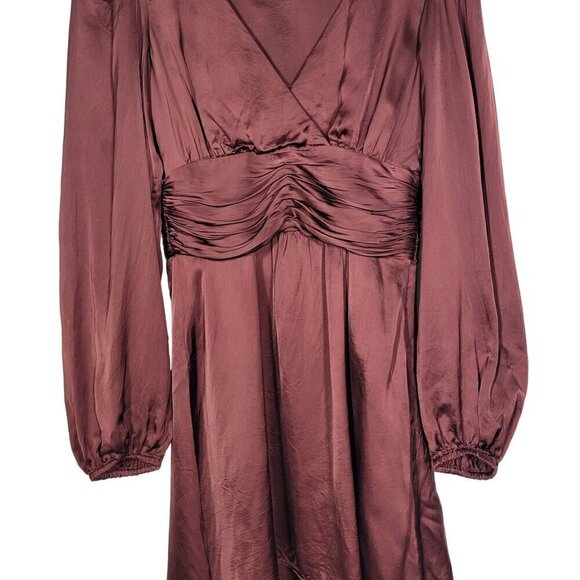 Aritzia Wilfred Women's Truffle Rhythm Dress Satin With Puffed Sleeves Size 2 - Picture 4 of 12